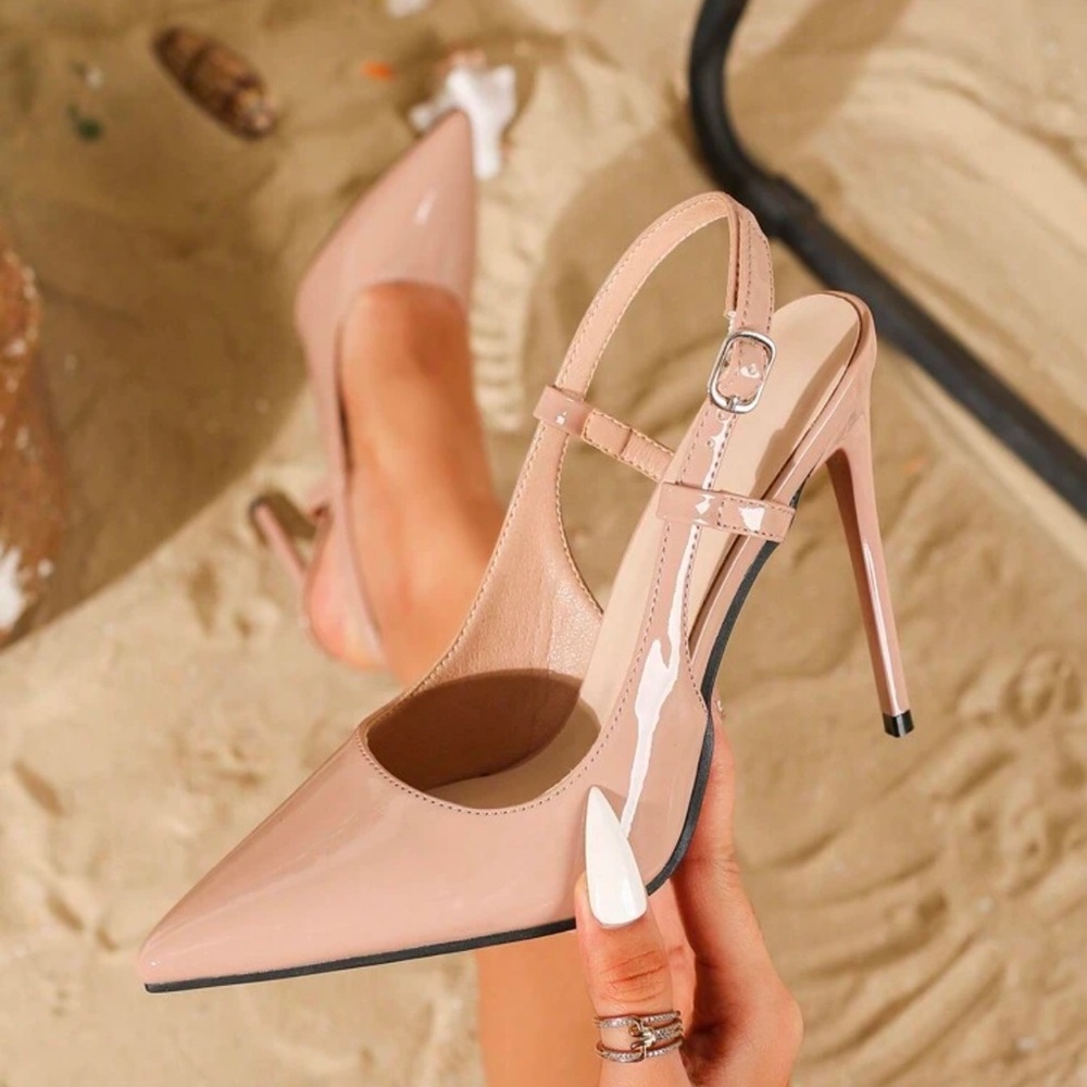 11cm Pointed Toe High Heel Slip-On Pumps, Elegant Thin High Heels, Glossy PU - Picture 1 of 4